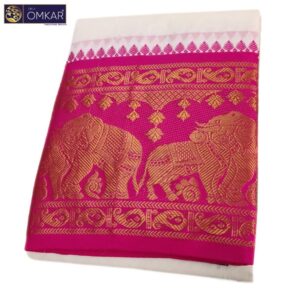 10 Inch Border Peacock Elephant Design Half White Dhoti 9×5