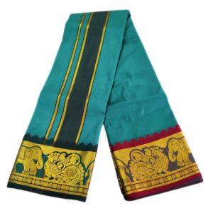 Dark Green Color Premium Karishma Soft Silk 6 Inch Border Dhoti