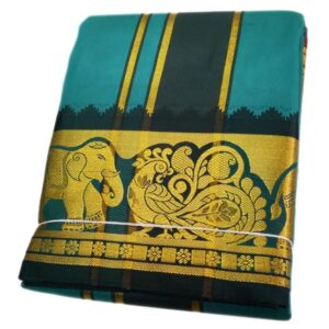 Dark Green Color Premium Karishma Soft Silk 6 Inch Border Dhoti