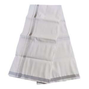 Rich Cotton Silver Zari Border White Dhoti