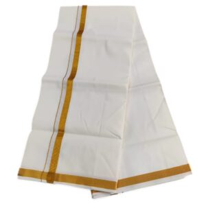 Rich Cotton Gold Zari Border Cream Dhoti