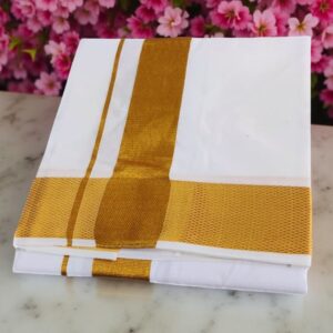 Rich Cotton Gold Zari Border White Dhoti