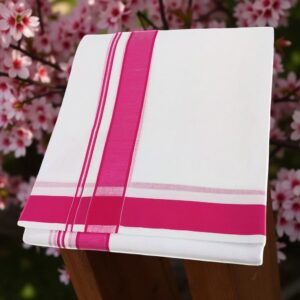 Rich Cotton 1 Inch Rose Border White Dhoti