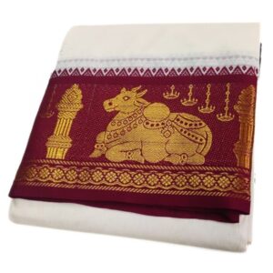 7 Inch Nandhi Double Color Border Half White Dhoti 9×5