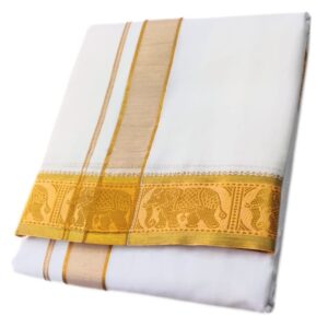 Gold Tissue Jari Border Premium Cotton Dhoti