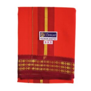 Orange Color Rudraksham/Coin Border Dhoti