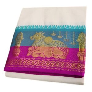 7 Inch Nandhi Double Color Border Half White Dhoti 9×5