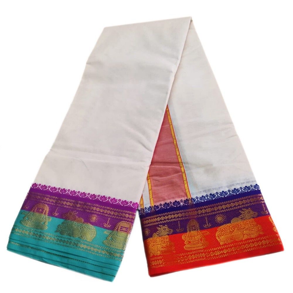 5 Inch Nandhi Lingam Designed Half White Dhoti 9×5 - Image 3