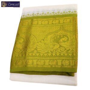 10 Inch Border Peacock Designed Half White Dhoti 9×5