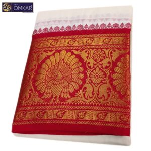 10 Inch Border Peacock Designed Half White Dhoti 9×5