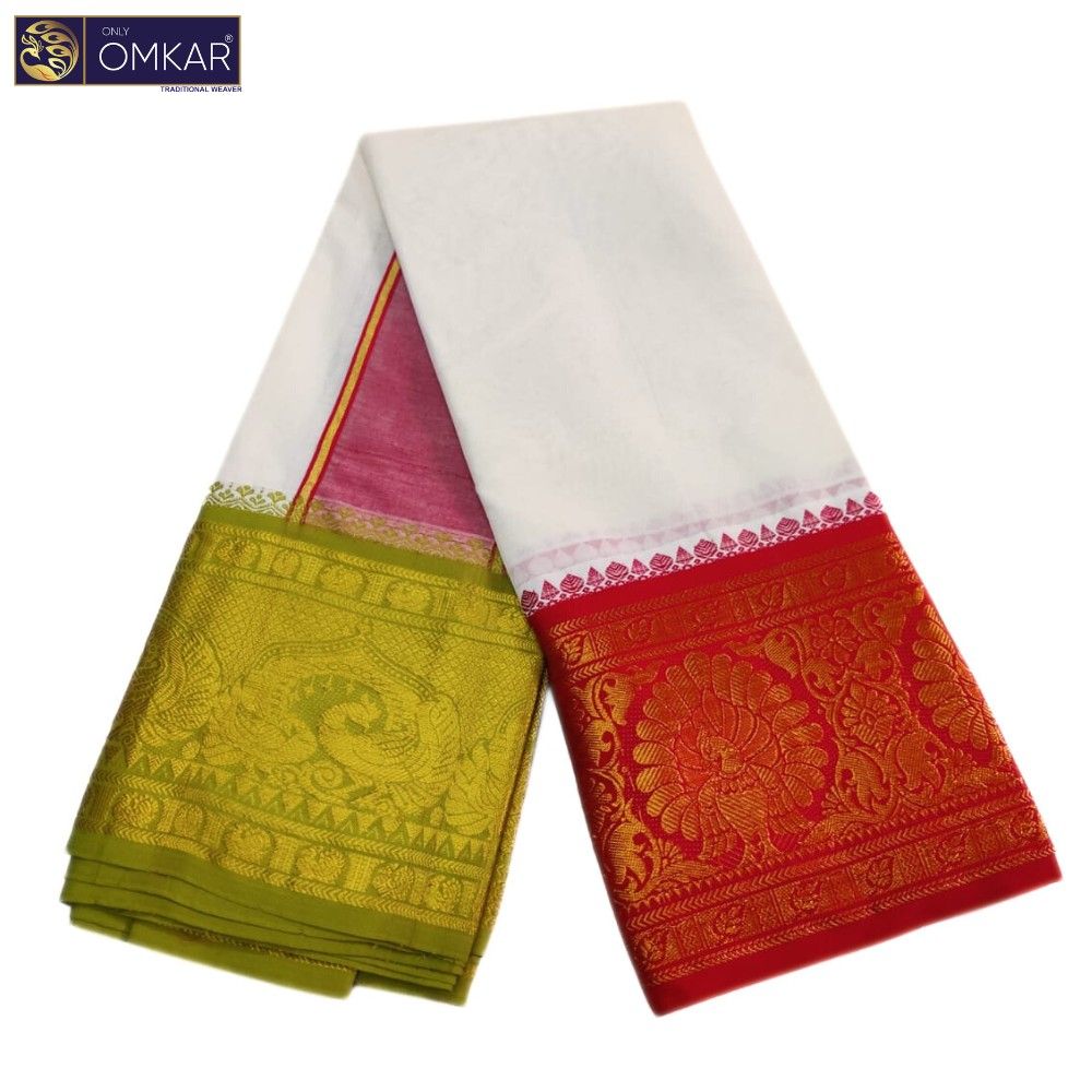 10 Inch Border Peacock Designed Half White Dhoti 9x5 - Image 3