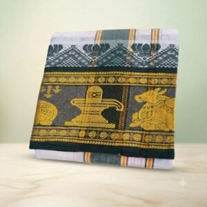 8 Inch Nandhi Lingam Designed Cotton White Dhoti 9×5