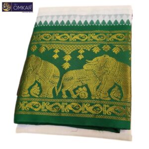 10 Inch Border Double Elephant Design Half White Dhoti 9×5