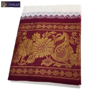 10 Inch Border Peacock Parrot Design Half White Dhoti