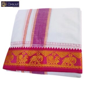 3 Inch Jacquard Assorted Borders White Dhotis 9×5