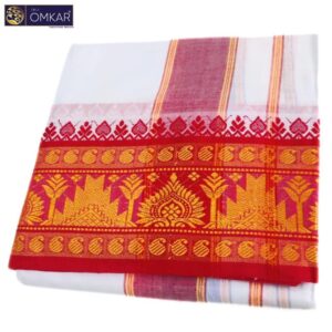 6 Inch Jacquard Assorted Borders White Dhotis 9×5