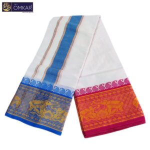 8 Inch Jacquard Assorted Borders White Dhotis 9×5