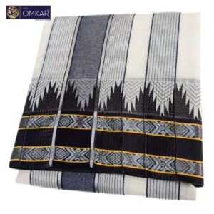 Black Thalampoo With Silver Zarigai Border Dhoti 9×5
