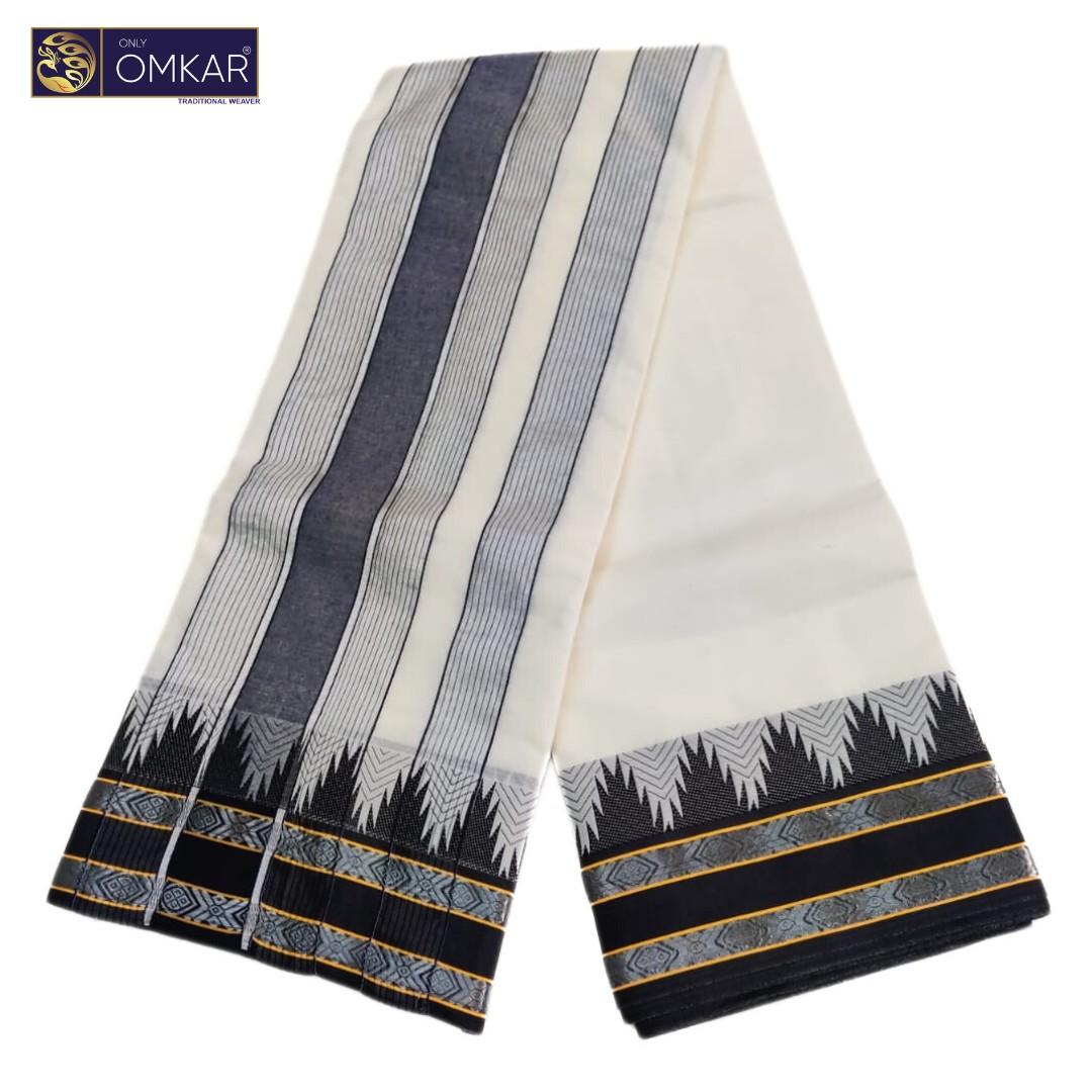 Black Thalampoo With Silver Zarigai Border Dhoti 9x5 - Image 2