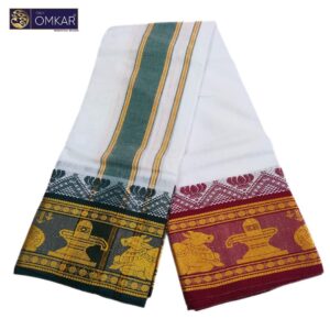 8 Inch Nandhi Lingam Designed Cotton White Dhoti 9×5