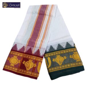 8 Inch Namam Sangu Chakra Designed White Dhoti 9×5