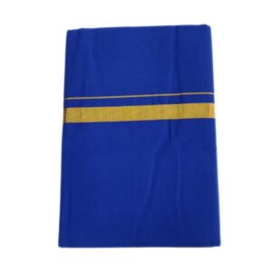Blue Color 2 Meter Rich Cotton Dhoti With Gold Zarigai Border
