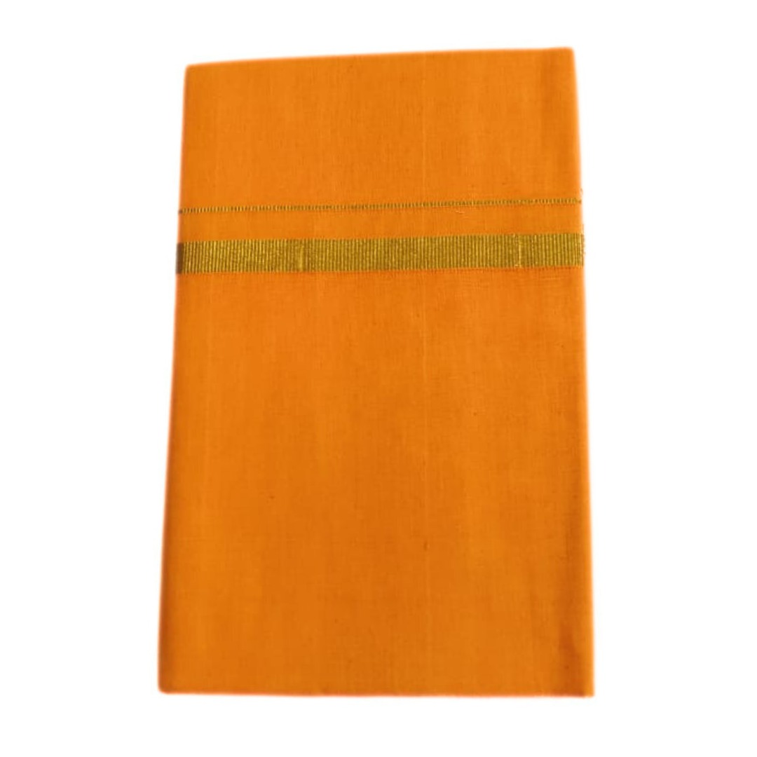Golden Yellow Color 2 Meter Rich Cotton Dhoti With Gold Zarigai Border - Image 3