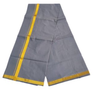 Grey Color 2 Meter Rich Cotton Dhoti With Gold Zarigai Border