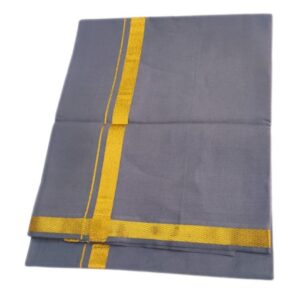 Grey Color 2 Meter Rich Cotton Dhoti With Gold Zarigai Border