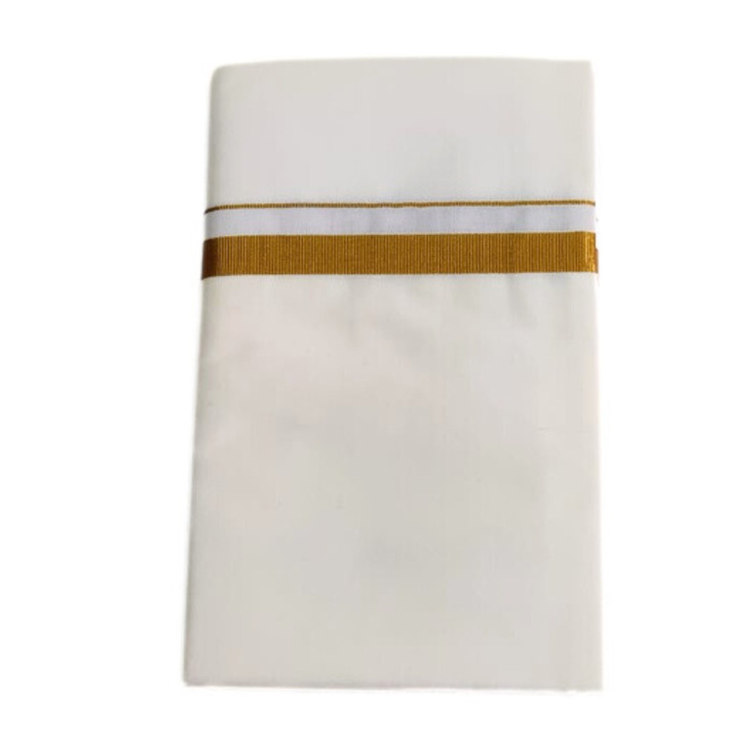 Cream Color 2 Meter Rich Cotton Dhoti With Gold Zarigai Border - Image 3