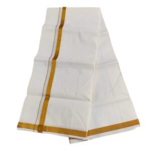 Cream Color 2 Meter Rich Cotton Dhoti With Gold Zarigai Border