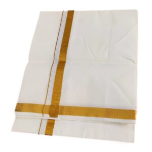 Cream Color 2 Meter Rich Cotton Dhoti With Gold Zarigai Border