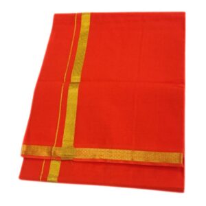 Orange Color 2 Meter Rich Cotton Dhoti With Gold Zarigai Border