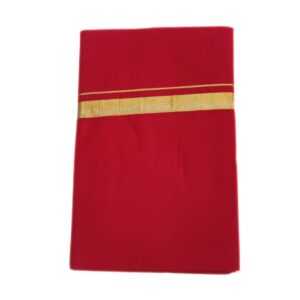 Red Color 2 Meter Rich Cotton Dhoti With Gold Zarigai Border