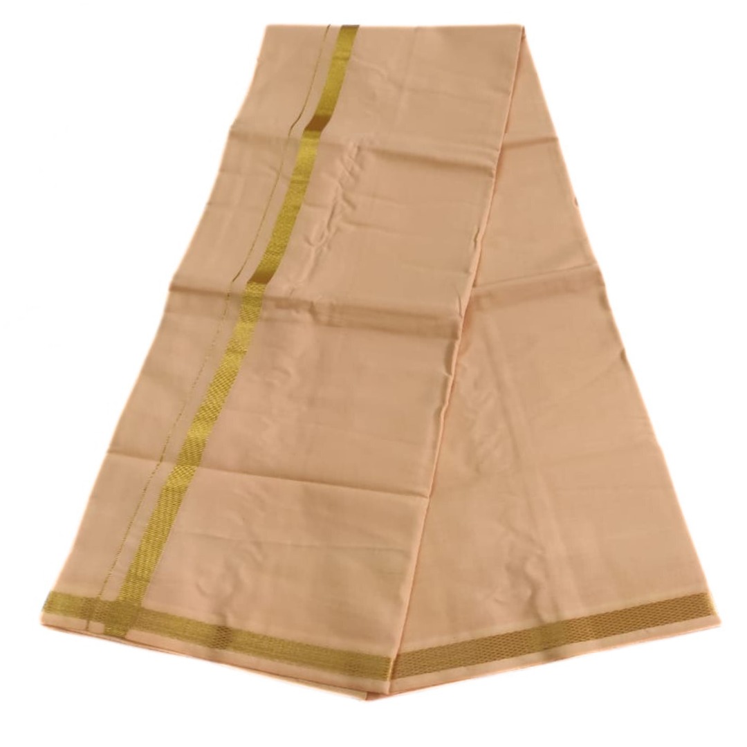 Light Kavi Color 2 Meter Rich Cotton Dhoti With Gold Zarigai Border - Image 2