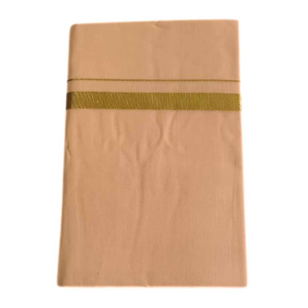 Light Kavi Color 2 Meter Rich Cotton Dhoti With Gold Zarigai Border - Image 3