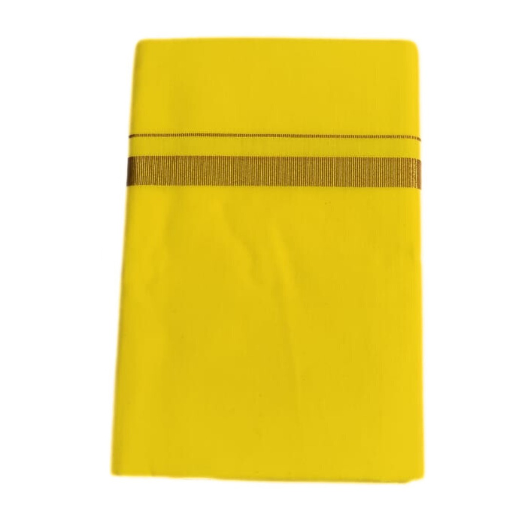 Yellow Color 2 Meter Rich Cotton Dhoti With Gold Zarigai Border - Image 3