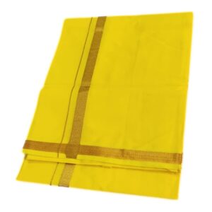 Yellow Color 2 Meter Rich Cotton Dhoti With Gold Zarigai Border