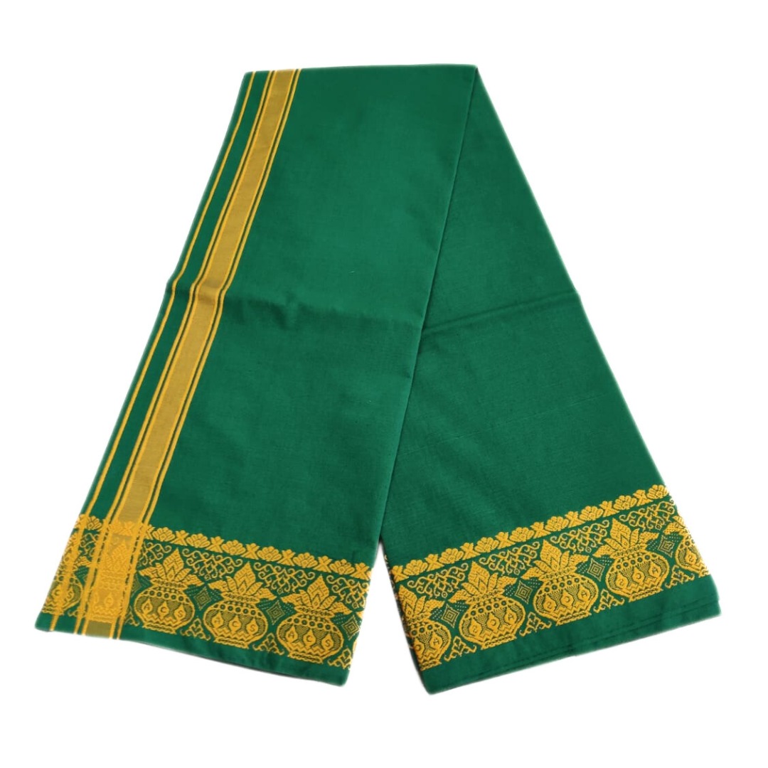 Green Color Kalasam Design 2 Meter Dhoti Towel Set - Image 3