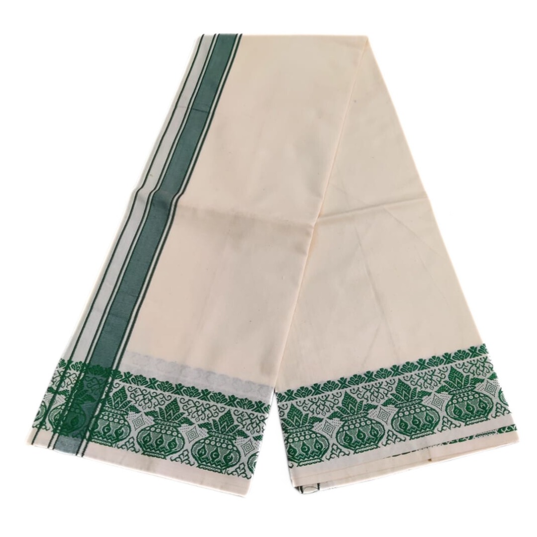 Cream Color Kalasam Design 2 Meter Dhoti Towel Set - Image 3