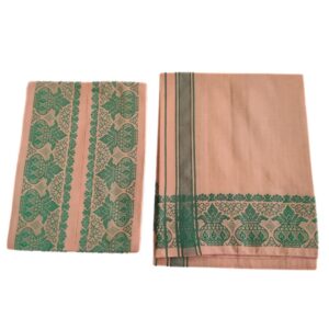 Light Kavi Color Kalasam Design 2 Meter Dhoti Towel Set