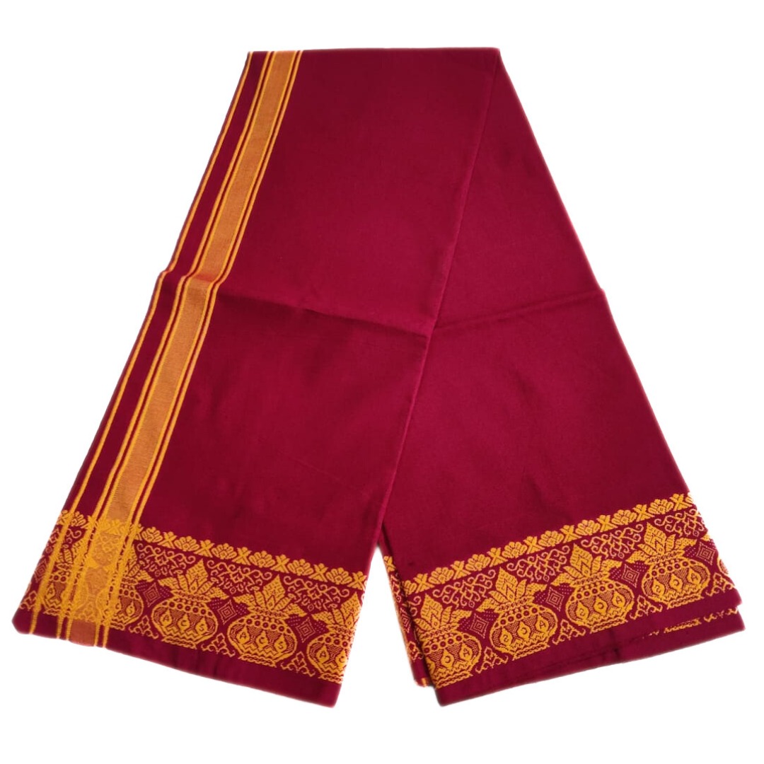 Maroon Color Kalasam Design 2 Meter Dhoti Towel Set - Image 3