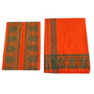 Orange Color Kalasam Design 2 Meter Dhoti Towel Set