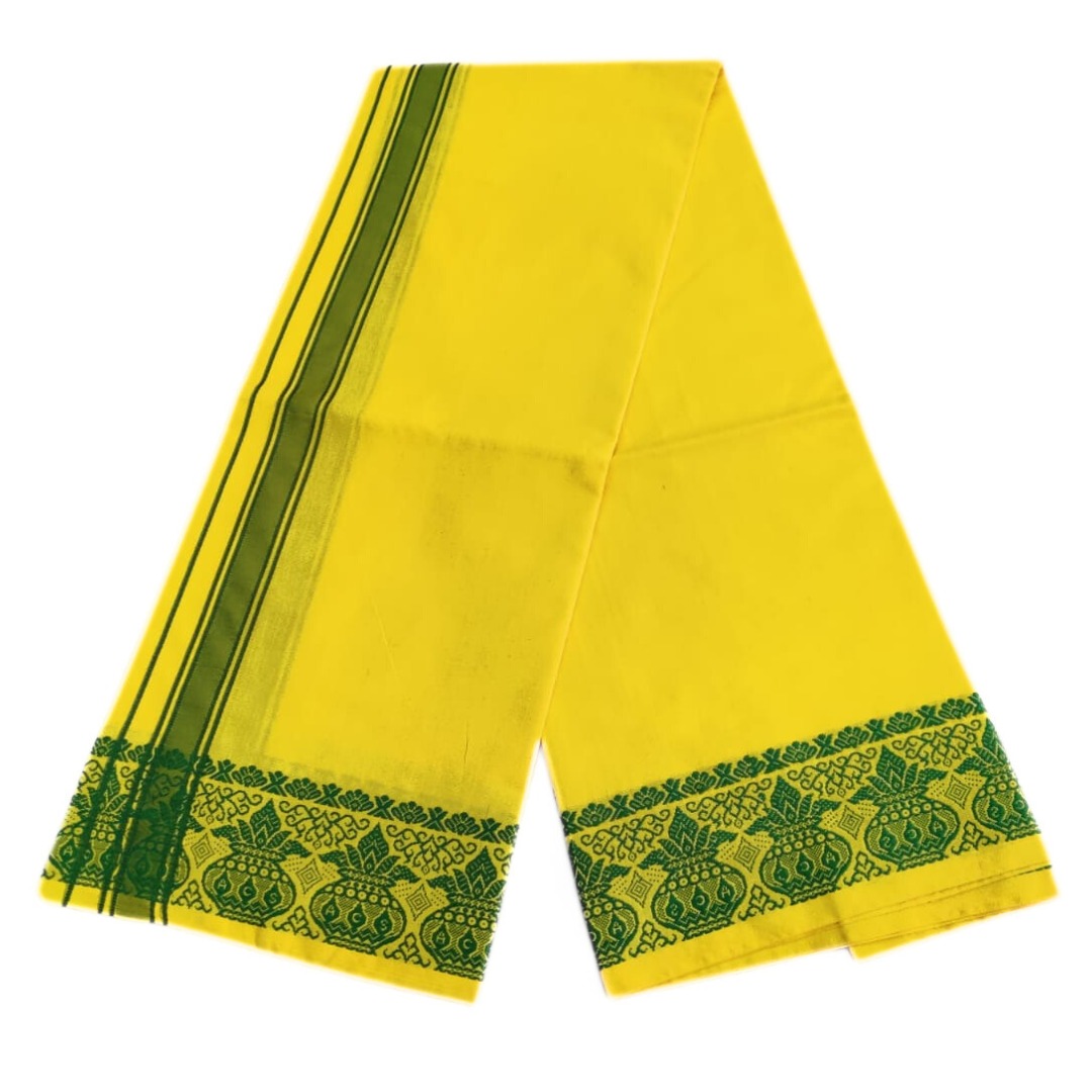 Yellow Color Kalasam Design 2 Meter Dhoti Towel Set - Image 3