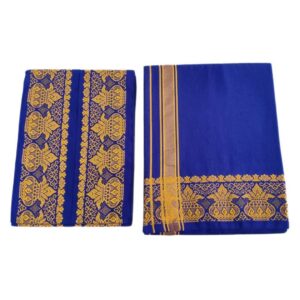 Blue Color Kalasam Design 2 Meter Dhoti Towel Set