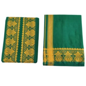 Green Color Kalasam Design 2 Meter Dhoti Towel Set
