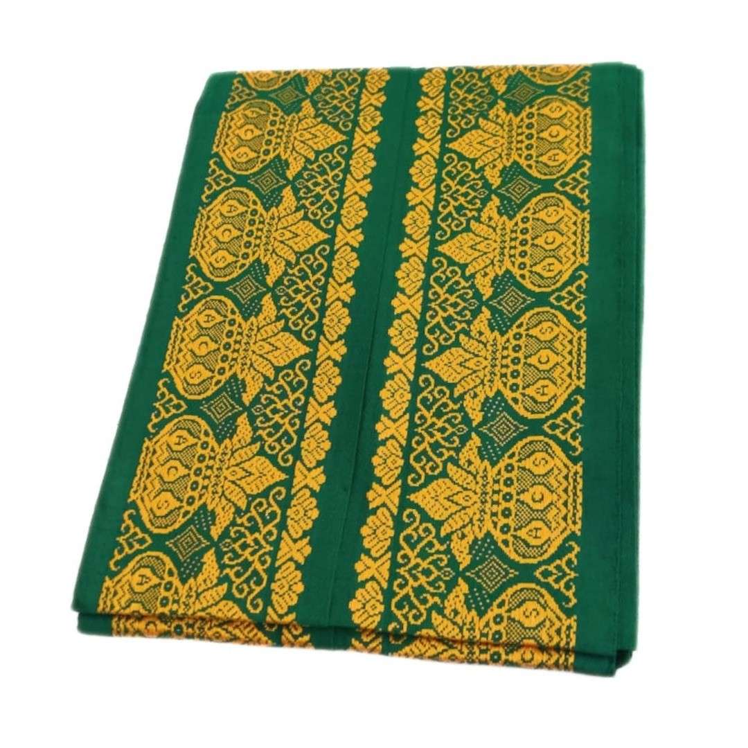 Green Color Kalasam Design 2 Meter Dhoti Towel Set - Image 2