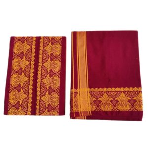 Maroon Color Kalasam Design 2 Meter Dhoti Towel Set