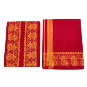 Red Color Kalasam Design 2 Meter Dhoti Towel Set