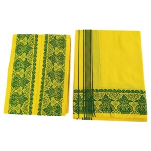 Yellow Color Kalasam Design 2 Meter Dhoti Towel Set